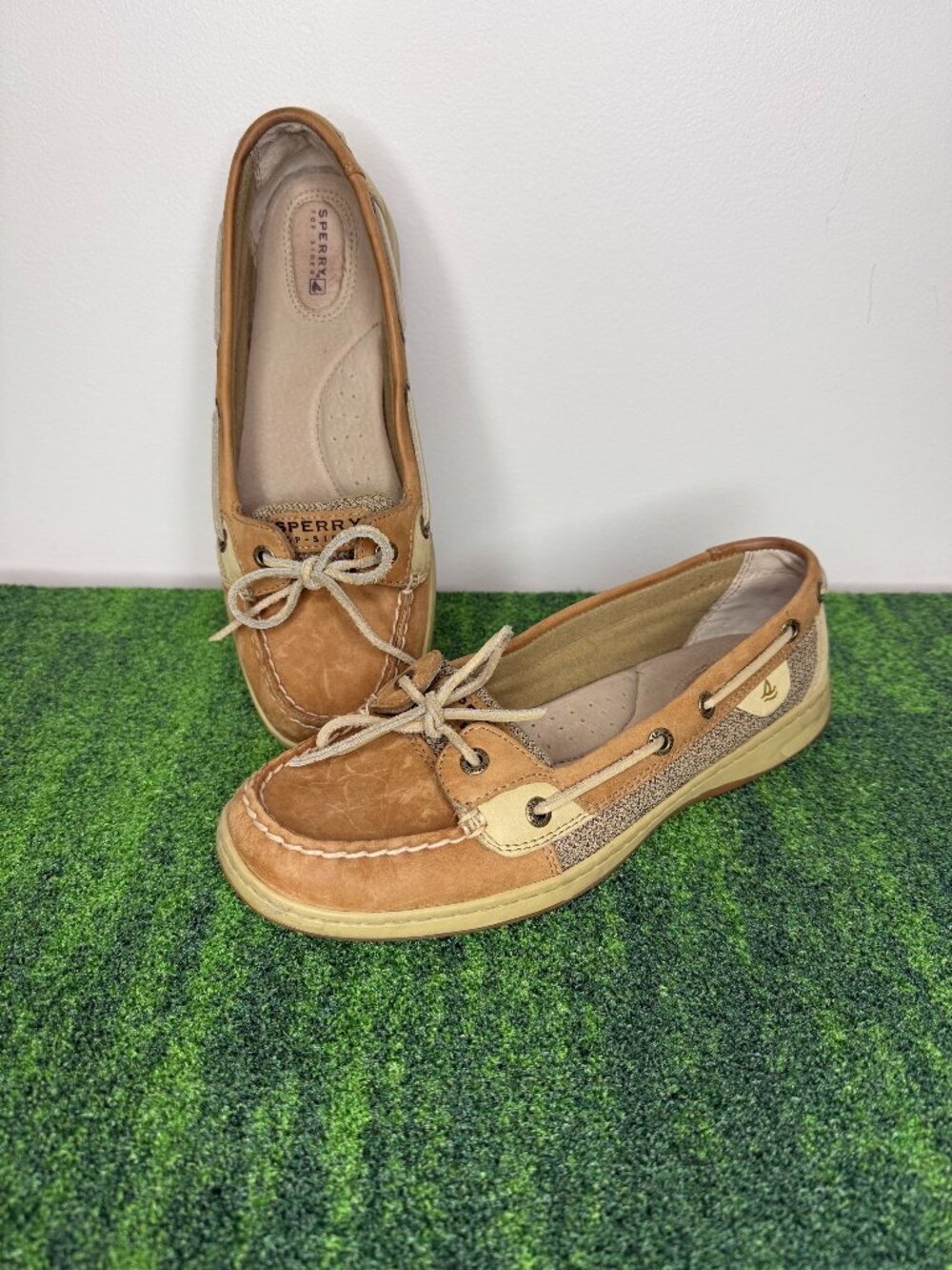 Sperry Top-Sider Angelfish Boat Shoe Linen Oat-Women's Leather Slip On Sz  9.5 M